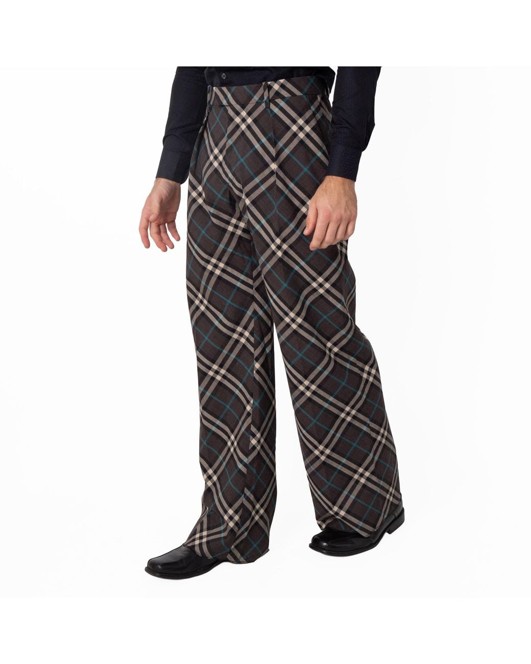 Burberry Gray Check Pattern Oversized Wool Blend Trousers, Brand Size 54 Us for men