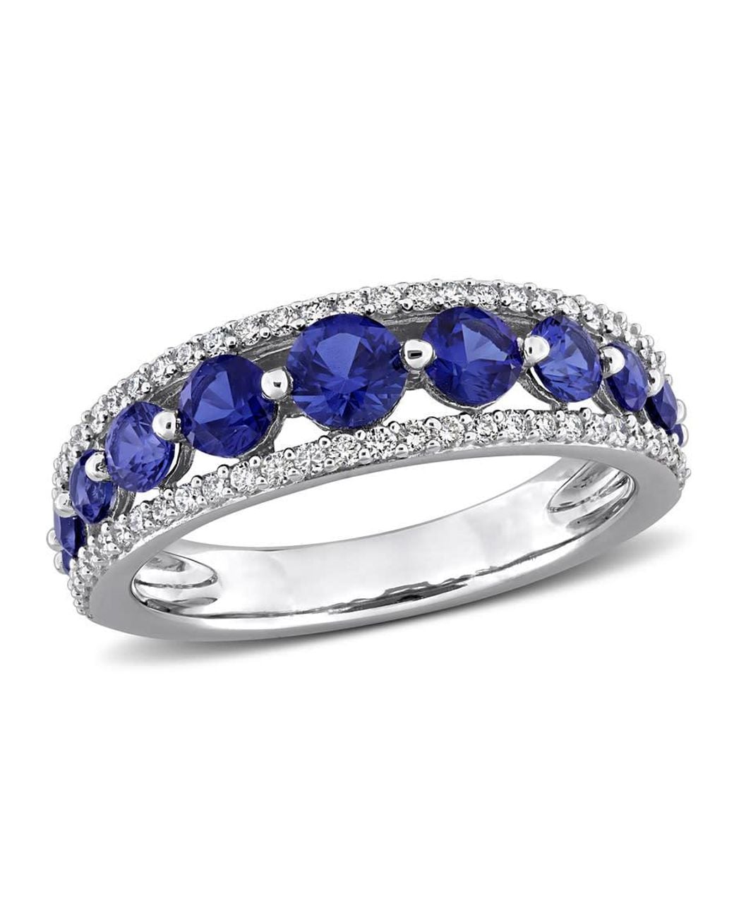 Created Forever Blue 1 1/2Ct Tgw Created Sapphire And 1/3Ct Tw Lab-Grown Diamond Graduated Ring for men