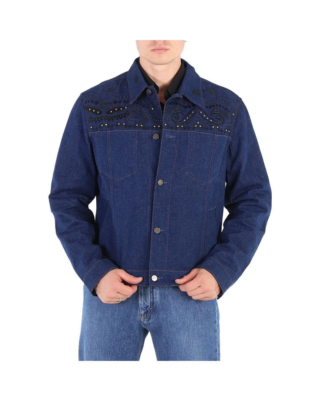 Roberto Cavalli Blue Dark Cotton Denim Jacket, Brand Size 50 (Us for men