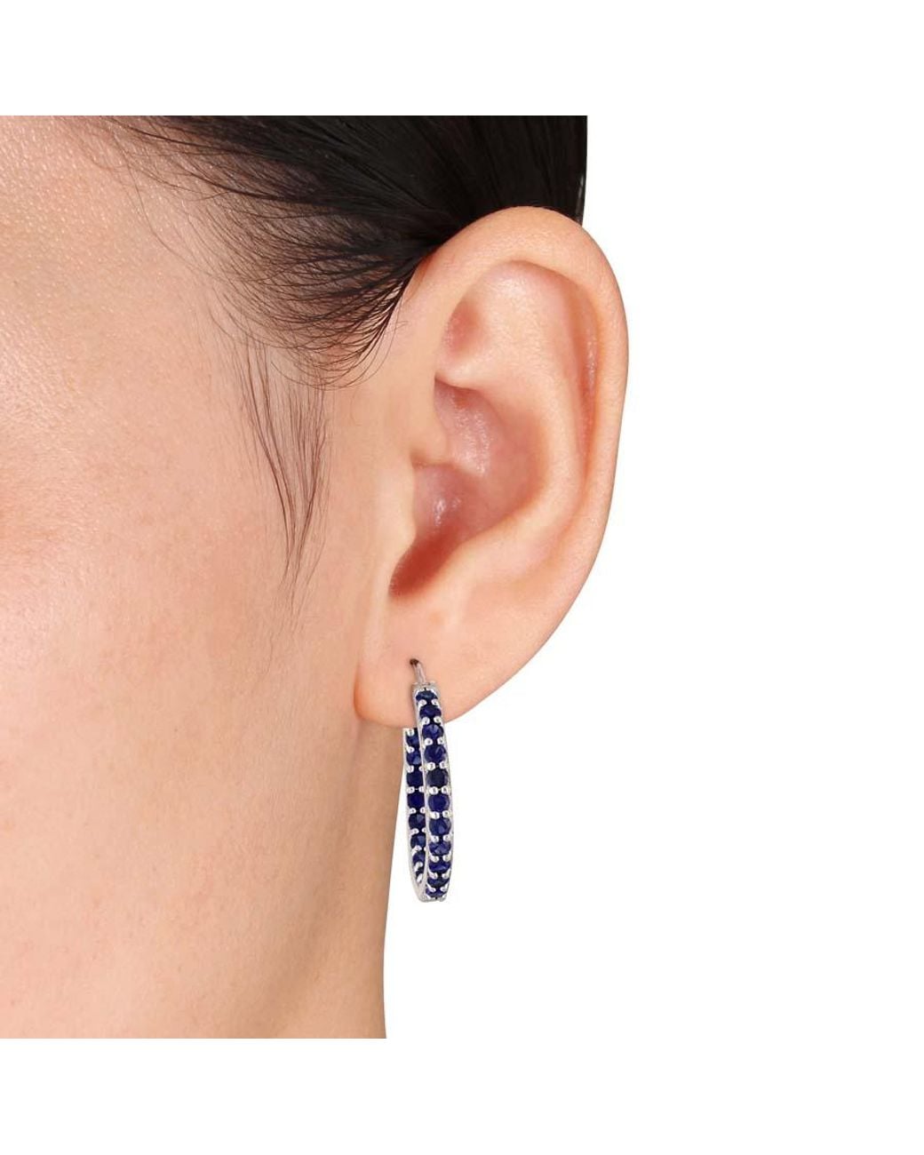 Amour Blue Created Sapphire Inside Outside Hoop Earrings for men