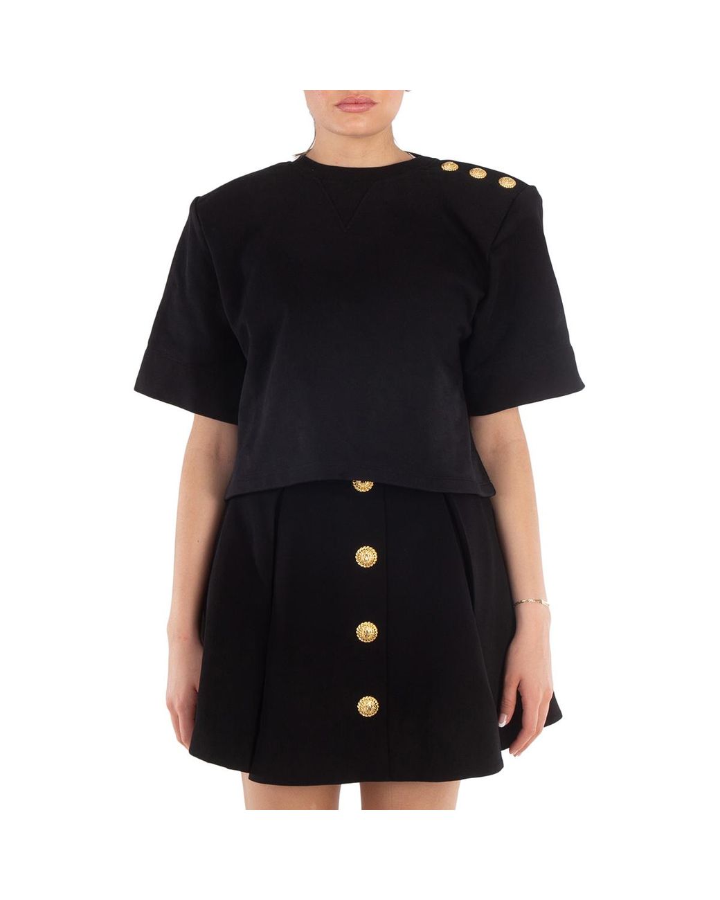 Balmain Black Button-Detail Cropped Crew-Neck Sweatshirt for men