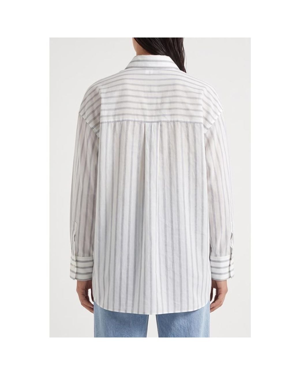 Brunello Cucinelli Gray Striped Oversized Shirt