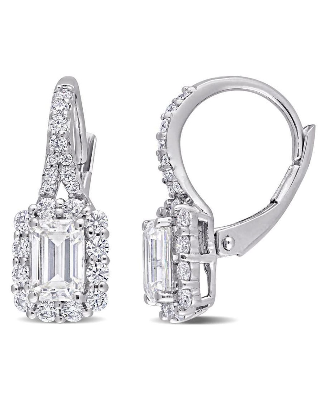 Amour Metallic 1 5/8 Ct Dew Created Moissanite Halo Leverback Earrings for men