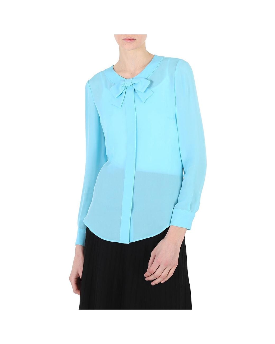 Moschino Blue Ladies Light Bow Detail Long-Sleeved Blouse