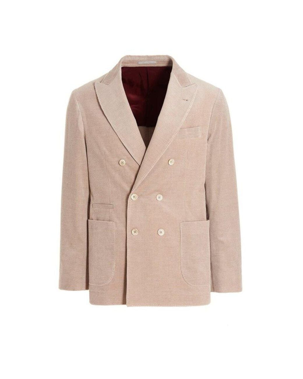 Brunello Cucinelli Natural Sand Double-Breasted Corduroy Blazer, Brand Size 50 (Us for men