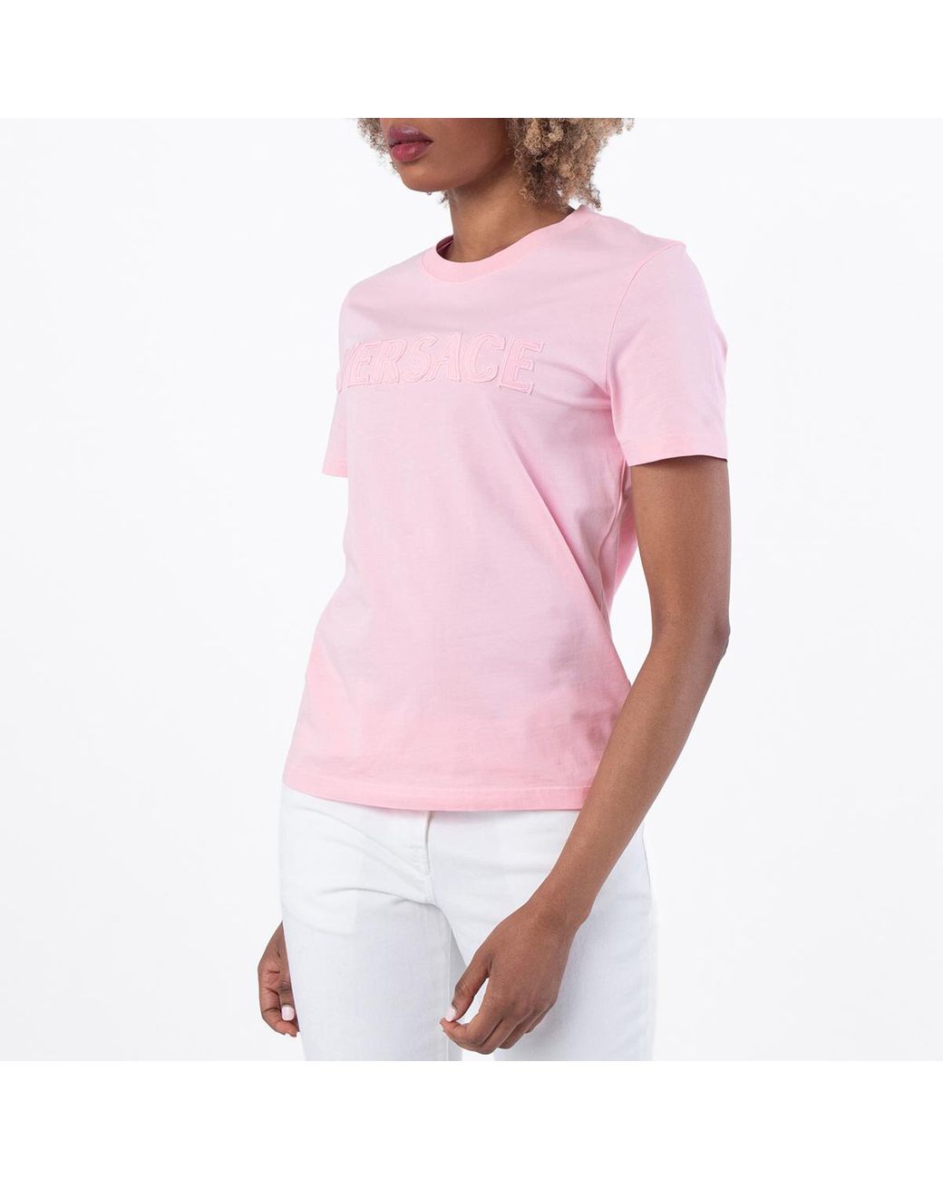 Versace Pink Logo-Applique Crewneck T-Shirt