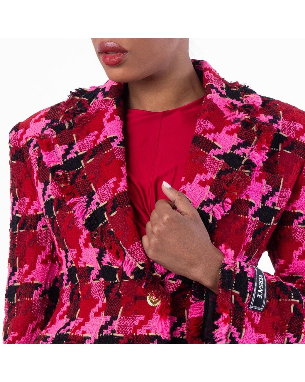 Versace Red Medusa Tweed Check Blazer for men