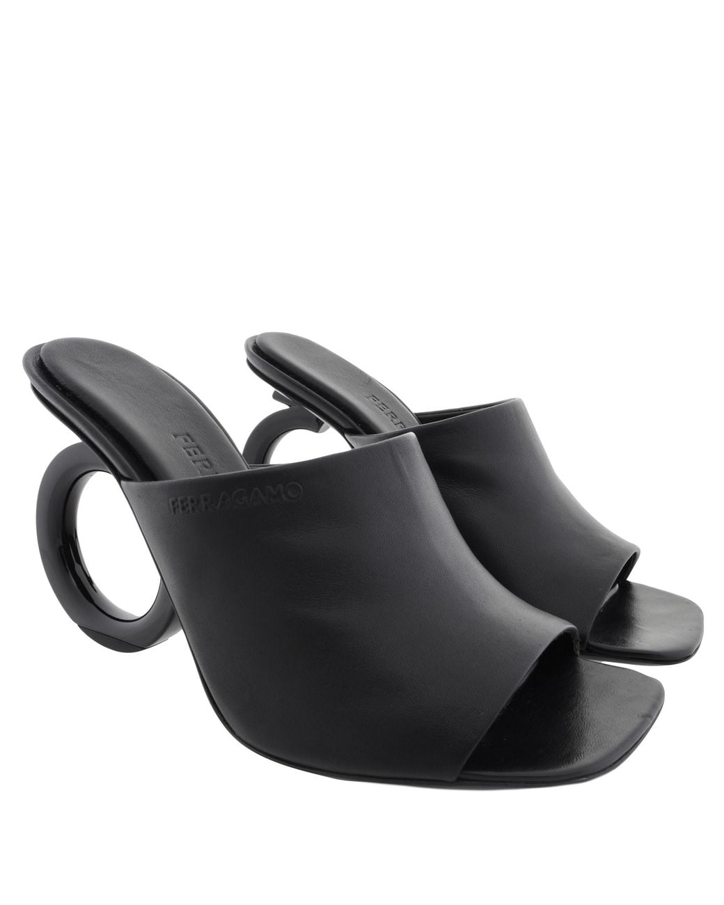 Ferragamo Black Astro Nappa Heeled Mules