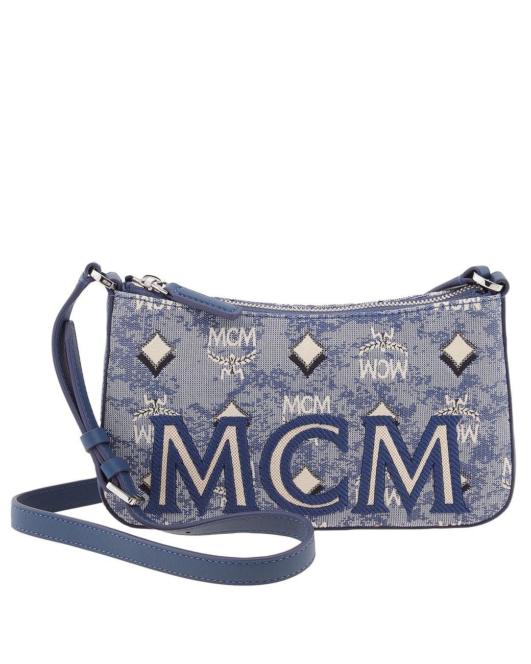 MCM Blue Mini Monogram Jacquard Shoulder Bag