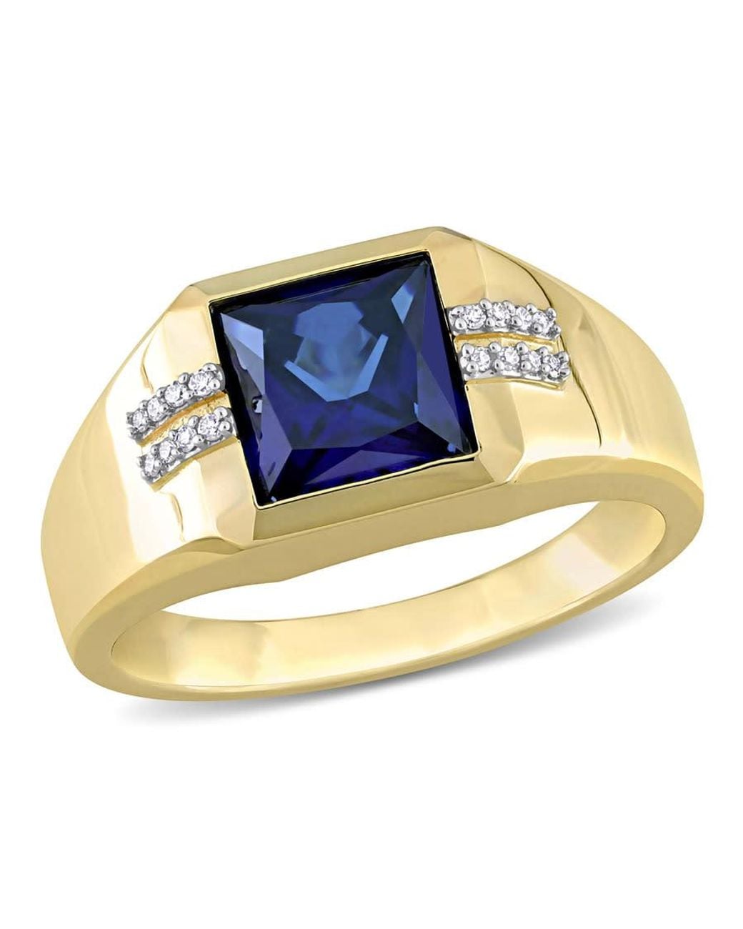 Amour Blue 3 Ct Tgw Square Created Sapphire And Diamond Accent Ring for men