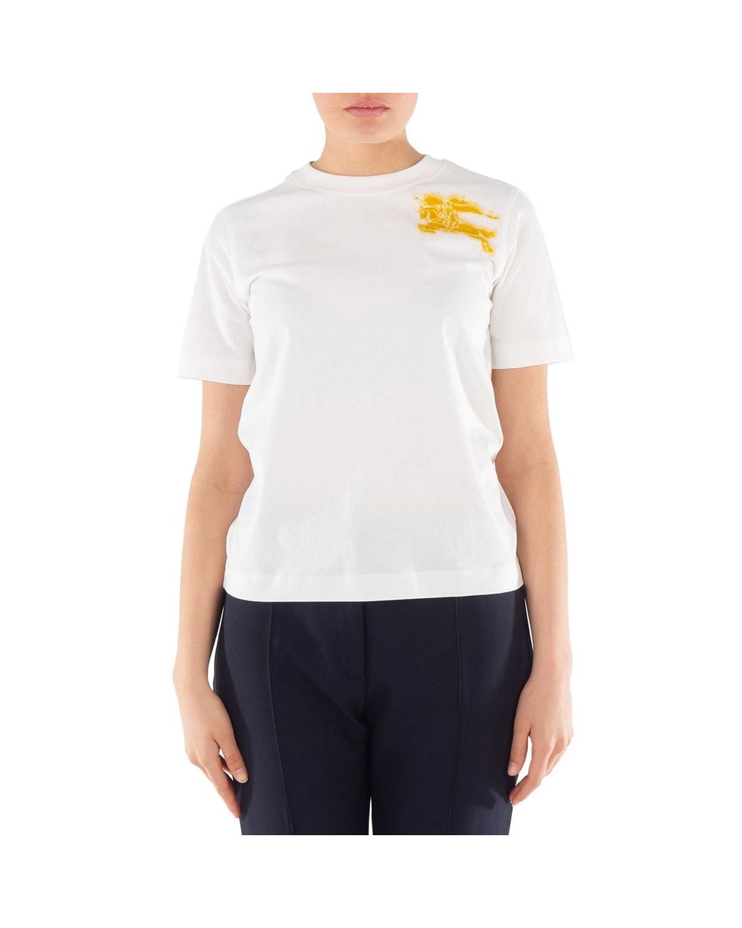 Burberry White Logo Printed Crewneck Cotton T-Shirt