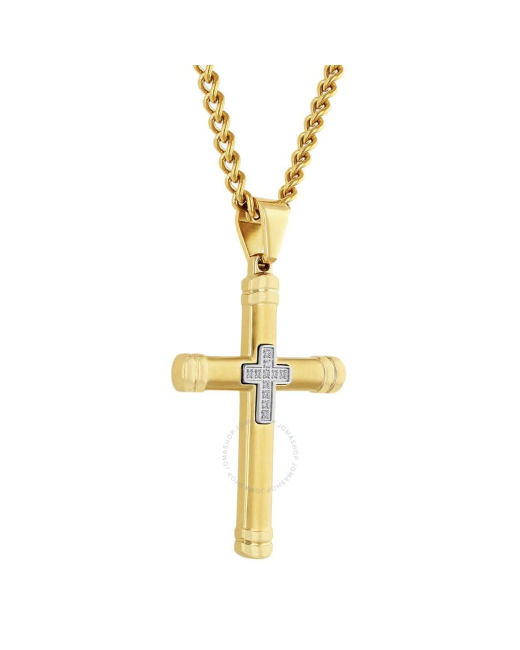 Robert Alton Metallic Diamond Accent Stainless Steel Finish Cross Pendant for men