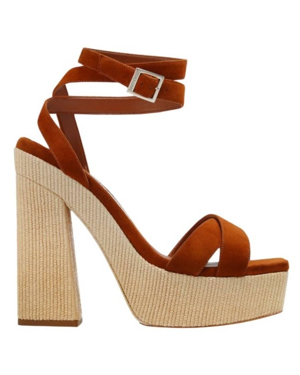 Jimmy Choo Brown Gaia 140 Raffia Platform Sandals, Brand Size 39.5 Us