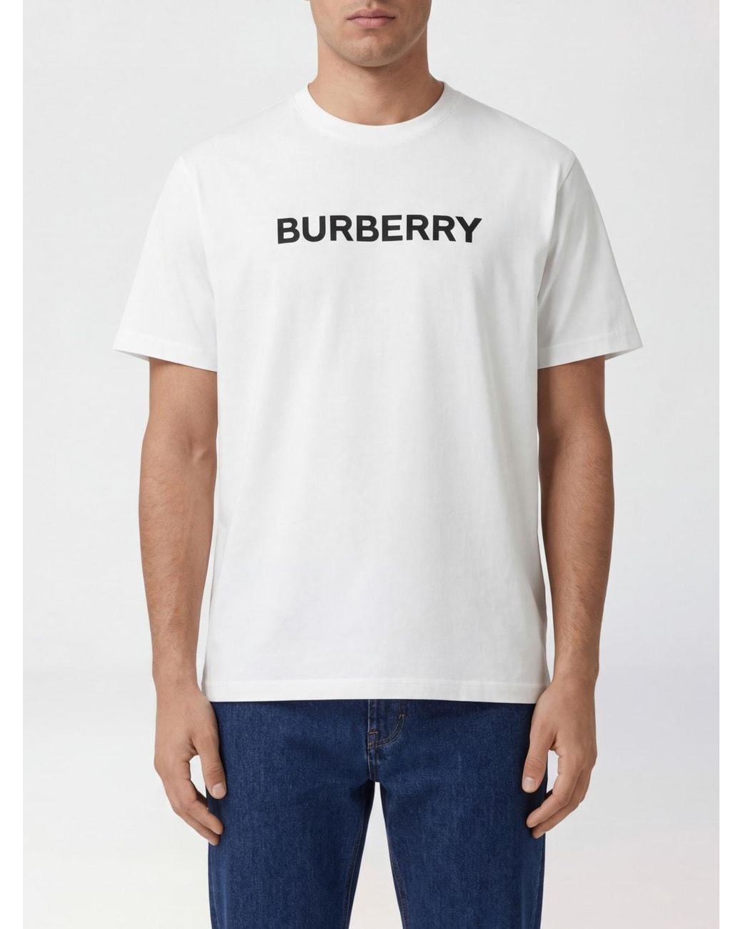 Burberry White Harriston Logo Cotton T-Shirt for men