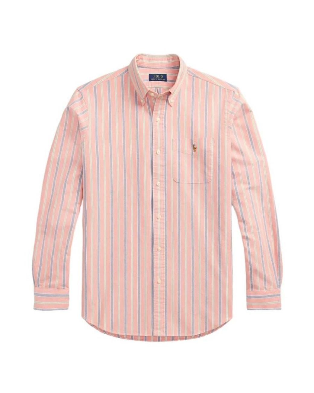 Polo Ralph Lauren Pink Striped Custom Fit Oxford Shirt for men