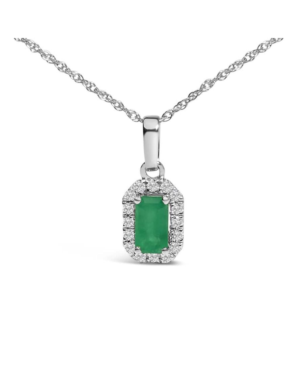 Haus of Brilliance Metallic 10K 5X3Mm Emerald And Diamond Accent Halo Octagonal Shape Pendant Necklace for men