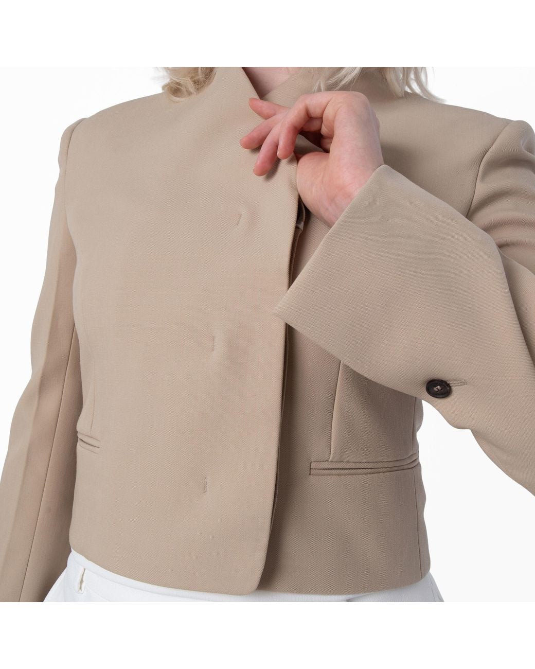 Ferragamo Natural Virgin Wool Cropped Blazer, Brand Size 40 Us