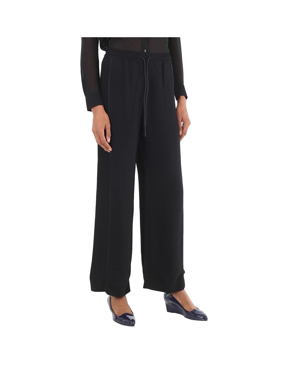 Burberry Black Ladies High-Waisted Wide-Leg Trousers, Brand Size 4 (Us