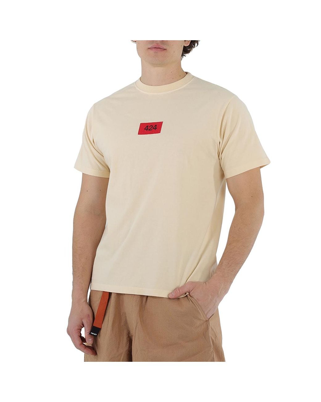 424 Natural Box Logo Embroidered T-Shirt for men