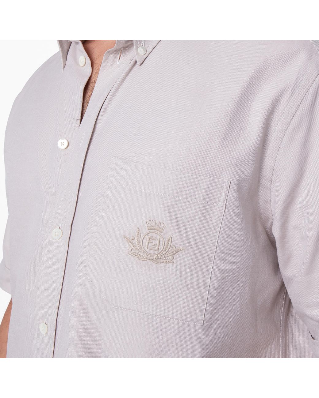 Fendi Gray Logo Embroidered Button Down Shirt for men