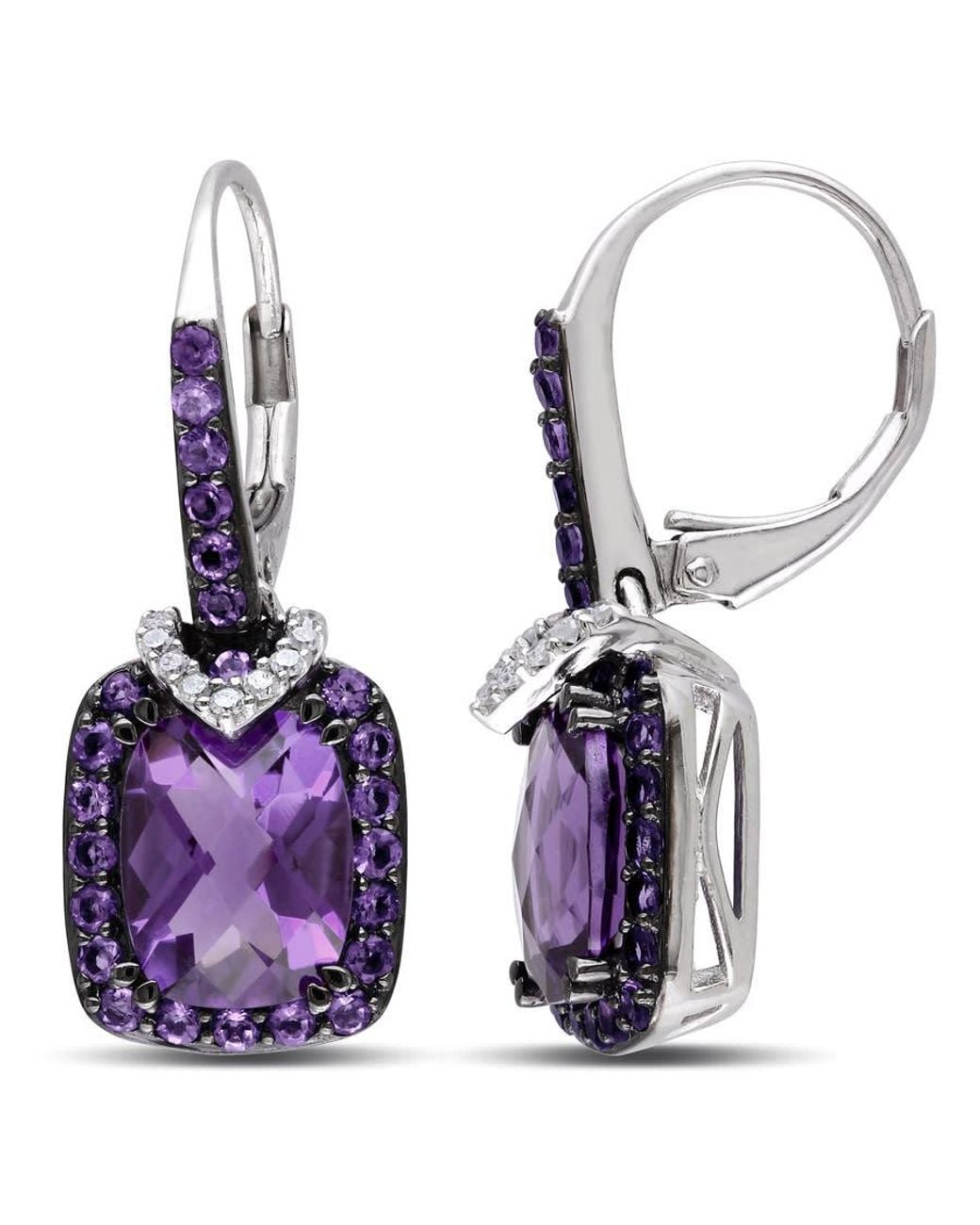 Amour Purple 4 5/8 Ct Tgw Amethyst And 1/10 Ct Tw Diamond Leverback Earrings for men