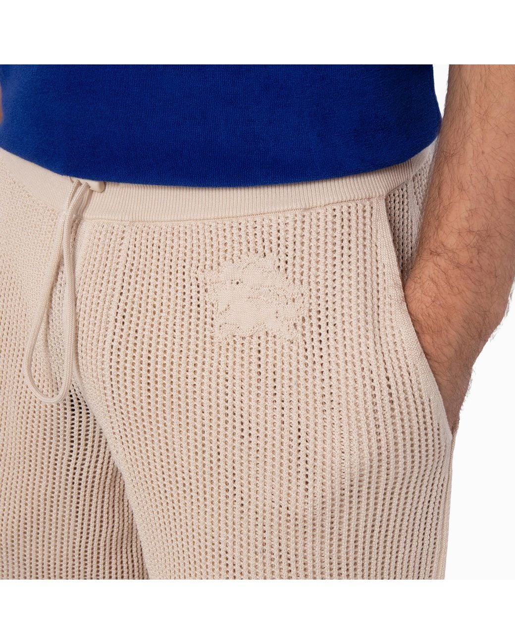 Burberry Natural Ekd Embroidered Cotton Mesh Shorts for men