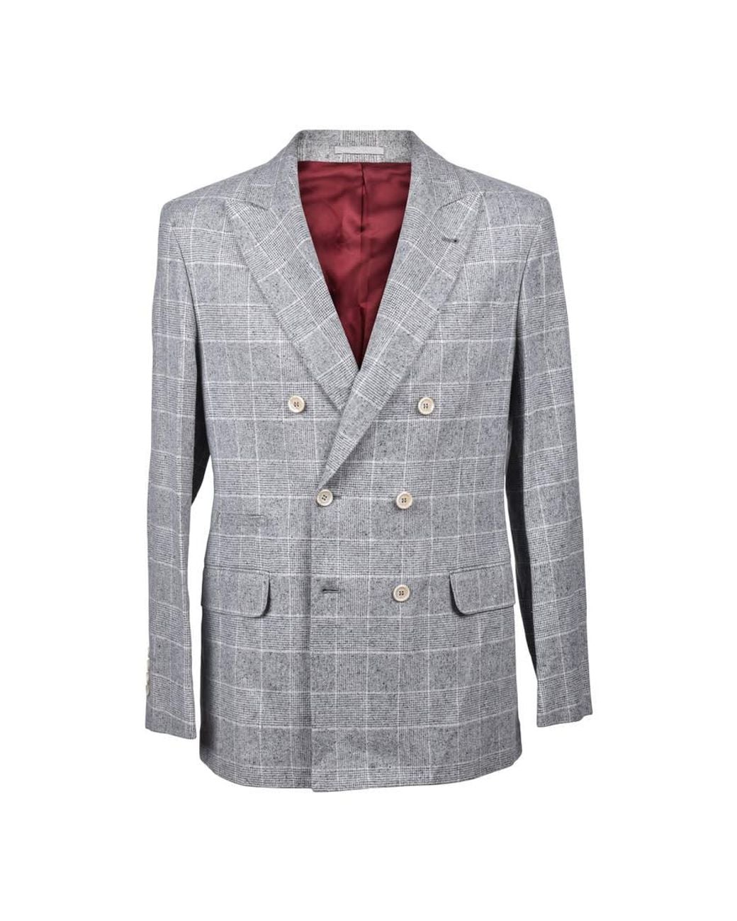 Brunello Cucinelli Gray Pearl Silk Wool Check Blazer, Brand Size 52 (Us for men