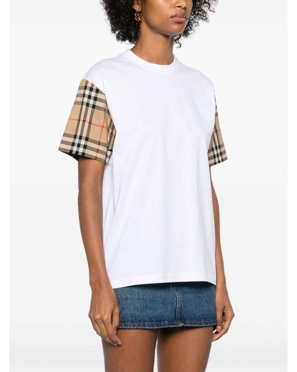 Burberry White Vintage Check Sleeve Oversized T-Shirt for men
