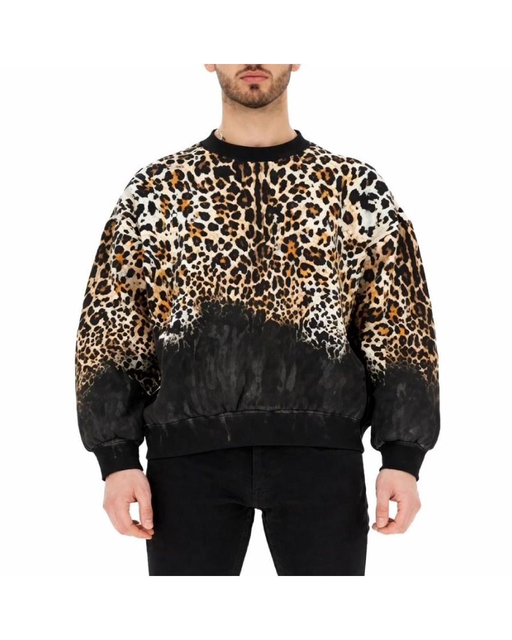 Roberto Cavalli Black Leopard Print Cotton Sweatshirt