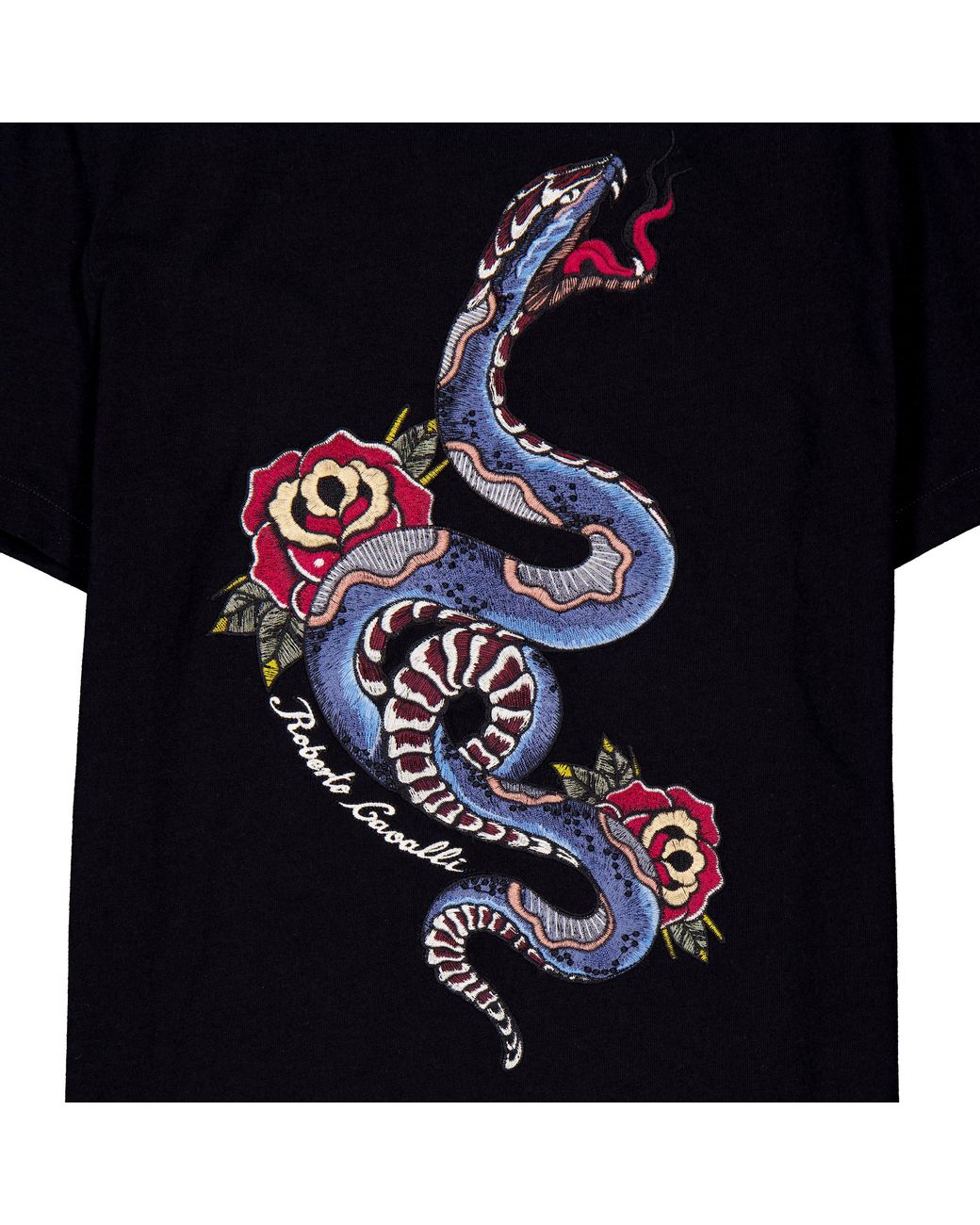 Roberto Cavalli Black Snake Printed T-Shirt for men