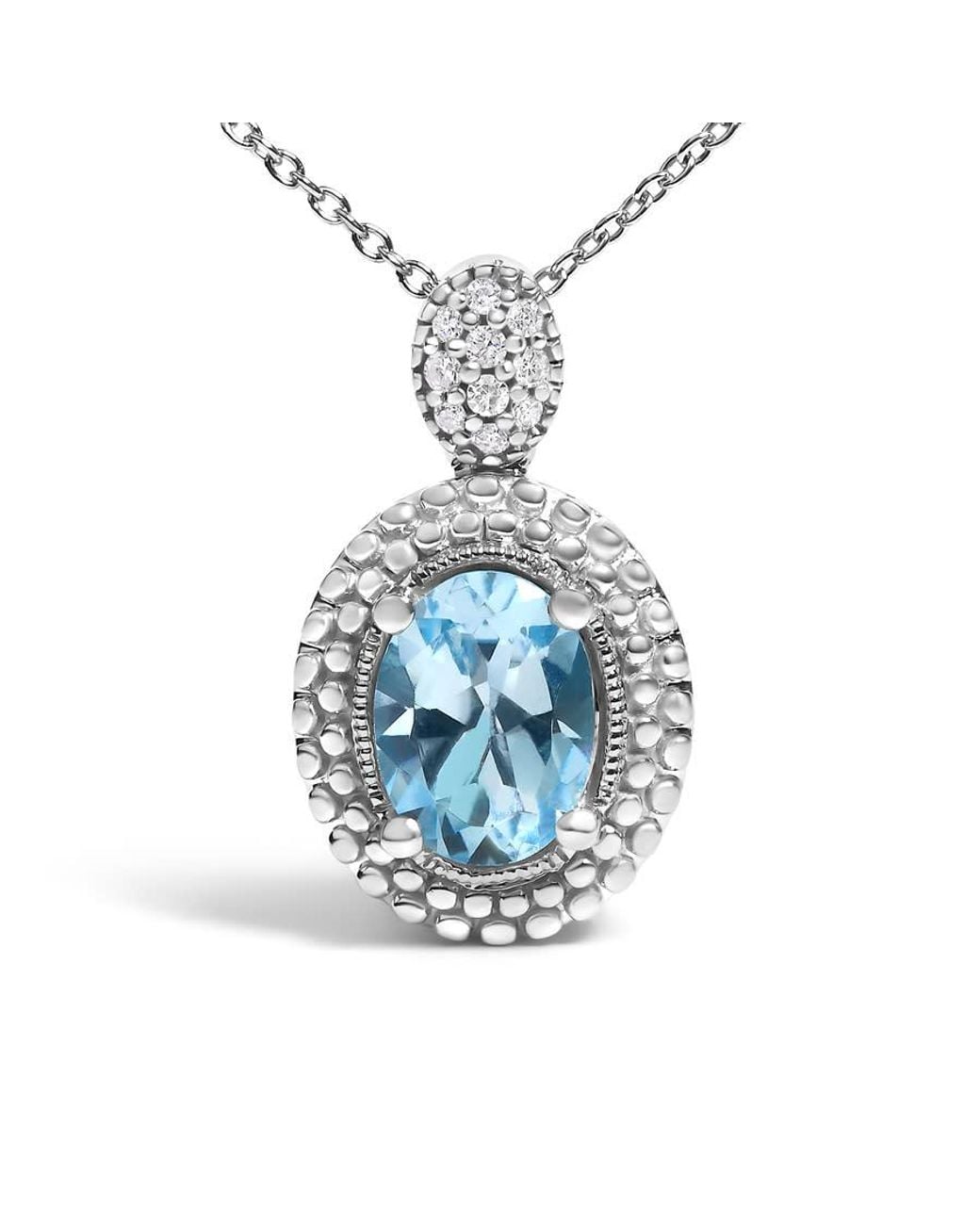 Haus of Brilliance Metallic 925 Sterling Oval Topaz And Diamond Accent With Beaded Halo Pendant Necklace for men