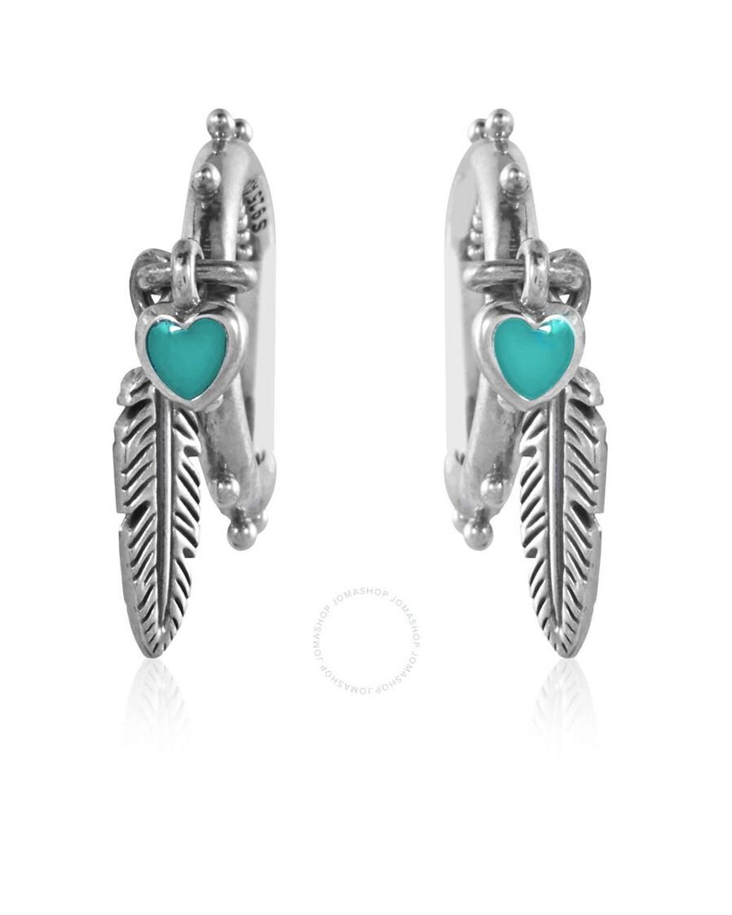 PANDORA Ladies Hearts And Feather Hoop Earrings in Blue Lyst UK