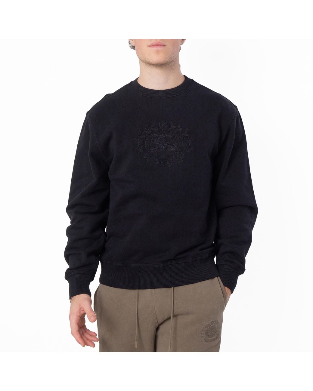 Burberry Black Ekd Embroidered Cotton Sweatshirt for men