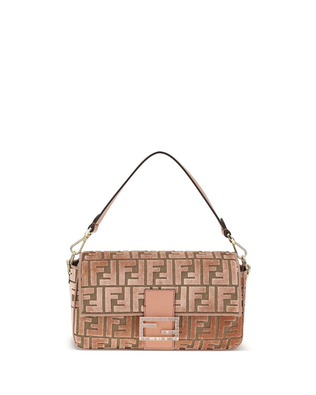 Fendi Brown Baguette Velvet Shoulder Bag