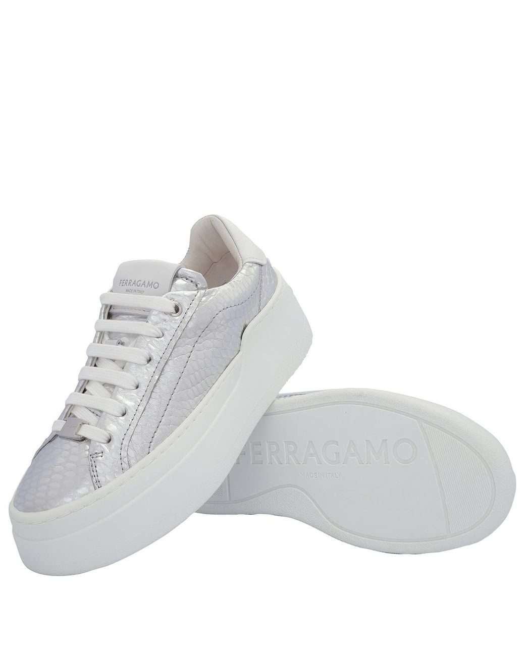 Ferragamo White Ferragamo Dahlia Metallic Plaftorm Sneakers for men