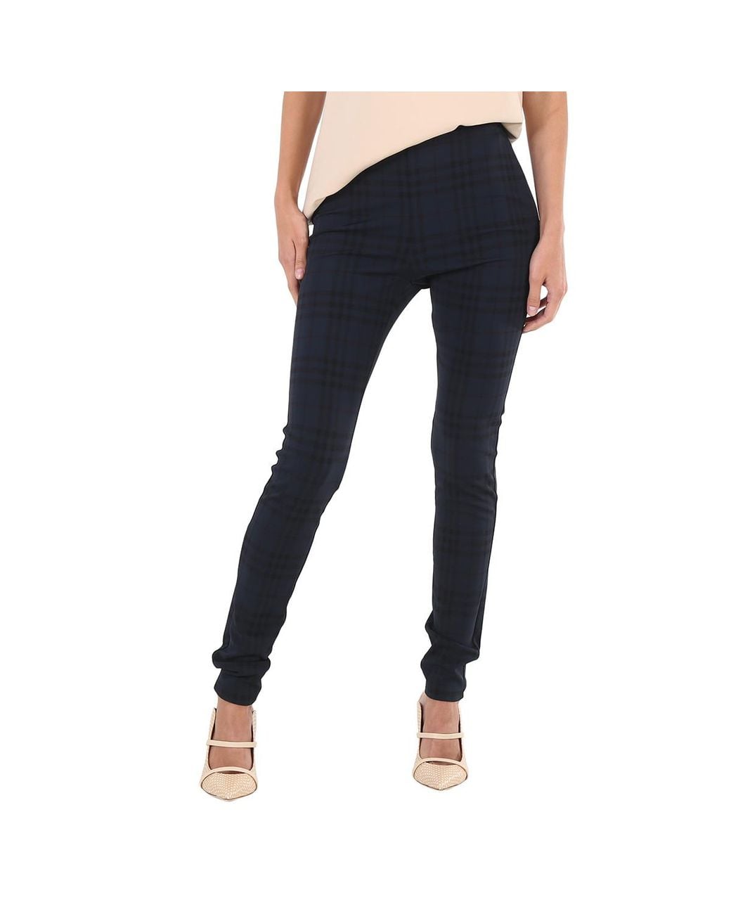 Burberry Blue Midnight Check Print Stretch Jersey Leggings