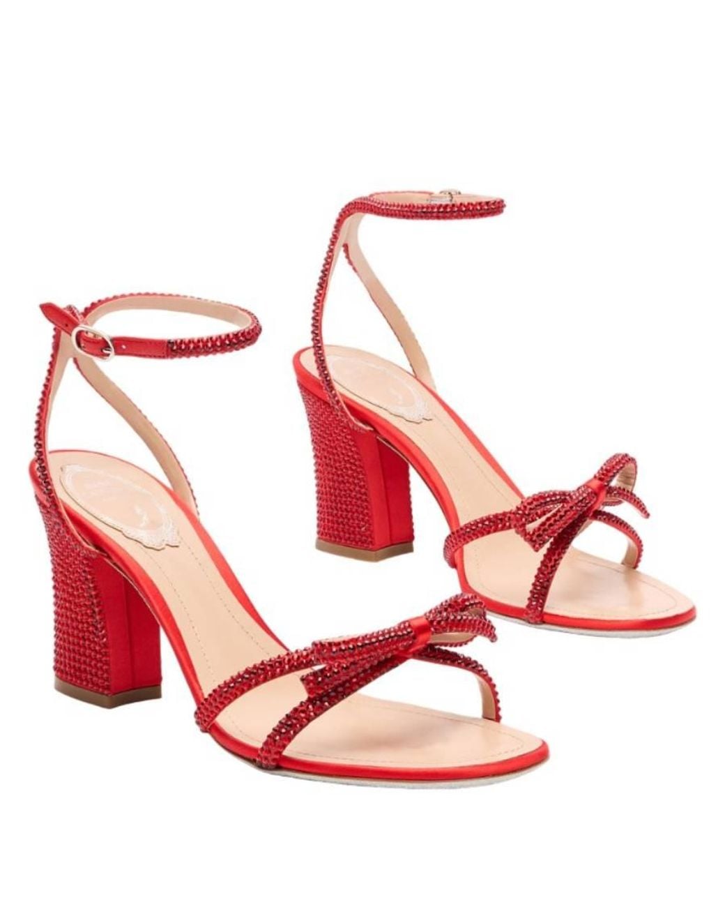 Rene Caovilla Red Nicole 80 Block-Heel Sandals, Brand Size 36 Us