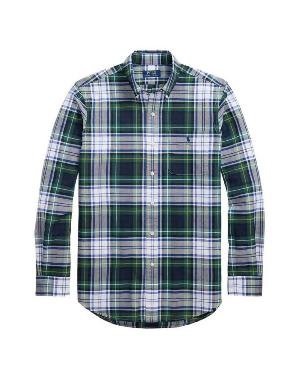 Polo Ralph Lauren Blue Custom Fit Plaid Oxford Shirt for men