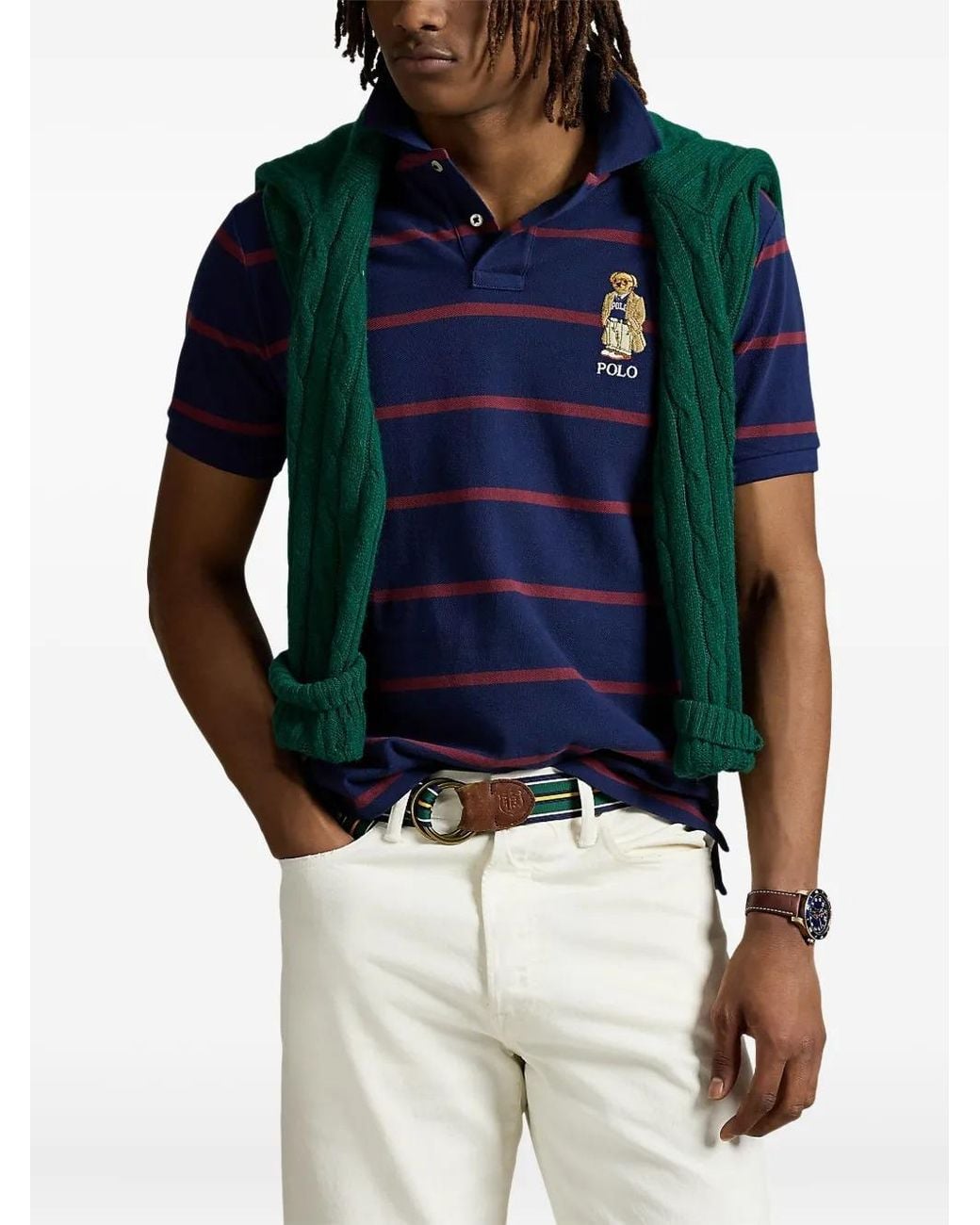 Polo Ralph Lauren Blue Slim-Fit Bear Mesh Polo Shirt for men