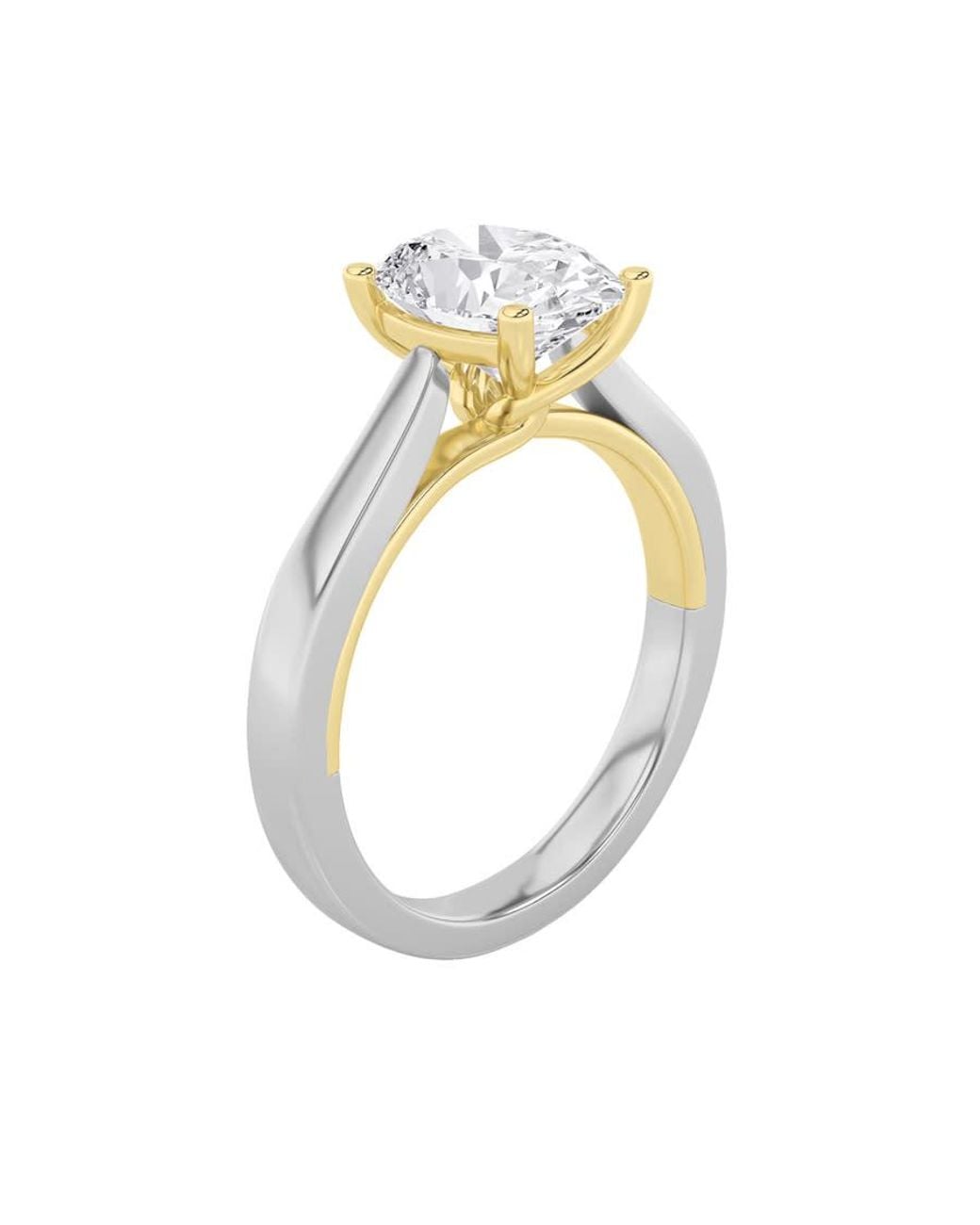 Mure And Co Metallic 2Ctw Oval Shaped Lab Grown Diamond (F/Vs) Two Tone Twisted Basket Cathedral Shank Solitaire Ring for men