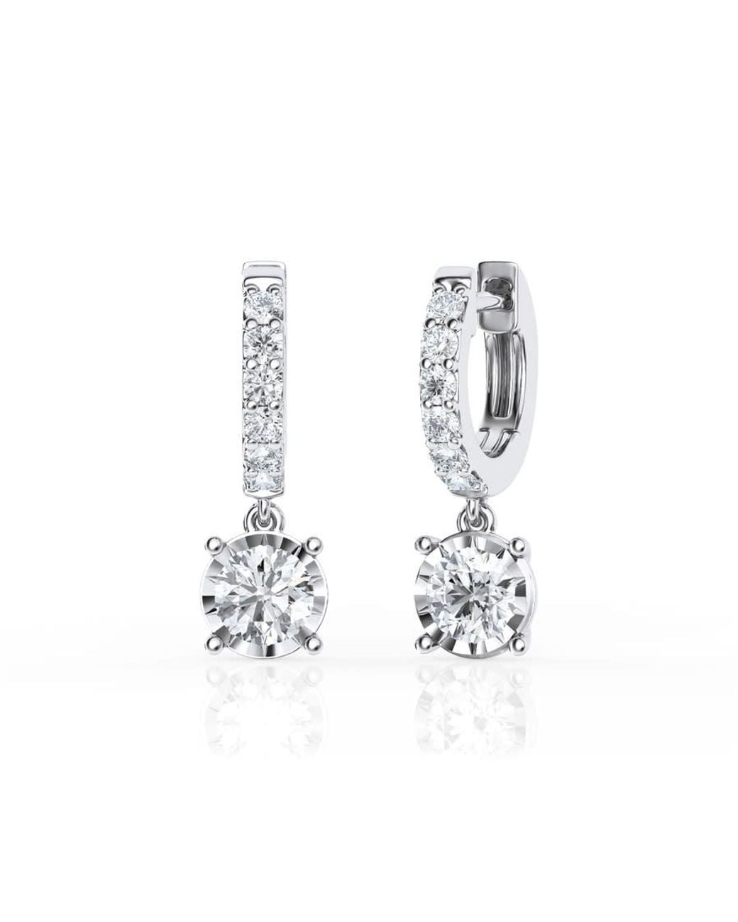 Brilliant Diamond White 1 Carat Lab Grown Diamond Dangle Drop Huggie Hoop Earrings for men