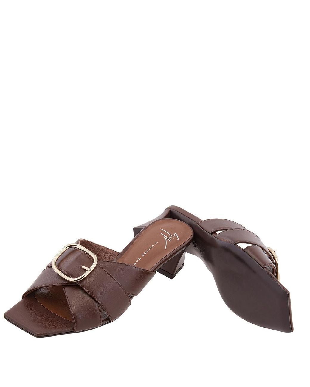 Giuseppe Zanotti Brown Leather Buckle Mid-Heel Sandals, Brand Size 35 Us