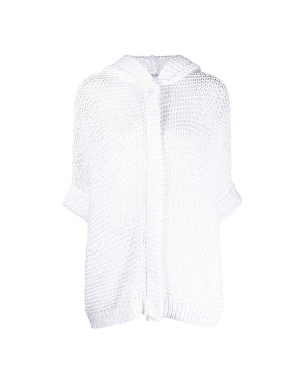 Brunello Cucinelli White Open-Knit Hooded Sweater, Size Medium for men