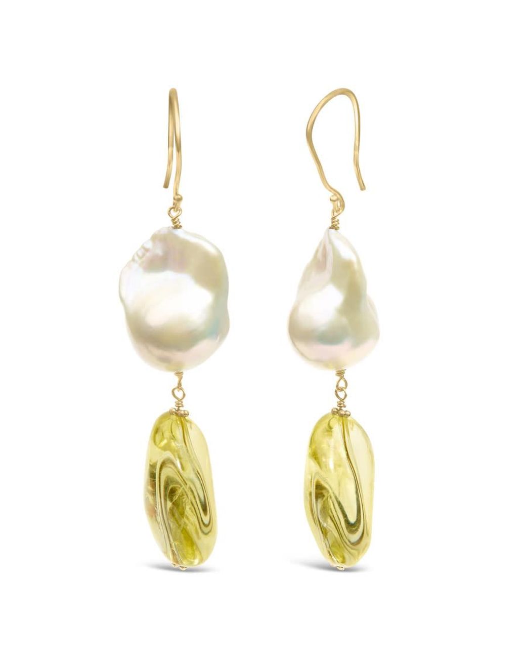 Haus of Brilliance Metallic 14K Citrine And Baroque Pearl Drop And Dangle Earrings 1 3/4 Inch Dangle for men