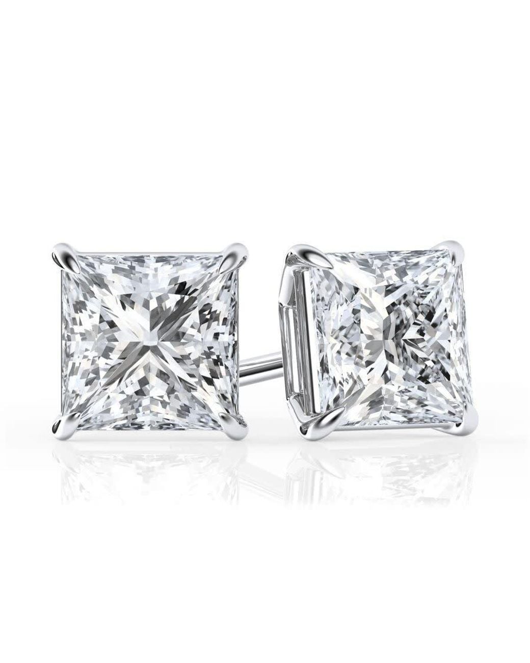 Brilliant Diamond Metallic 2 Carat Princess Cut Lab Grown Diamond Stud Earrings for men