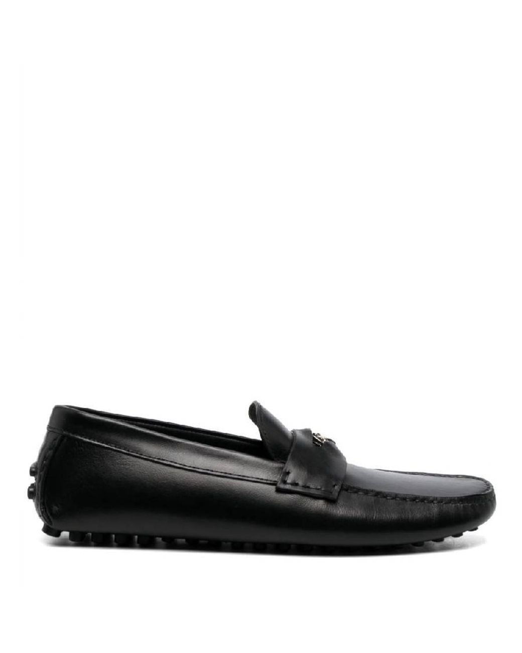 Roberto Cavalli Black Logo-Plaque Leather Loafers, Brand Size 41 Us for men