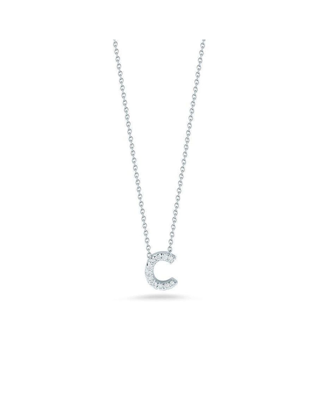 Roberto Coin Metallic 18k White Gold Tiny Treasures Diamond Letter C Pendant for men