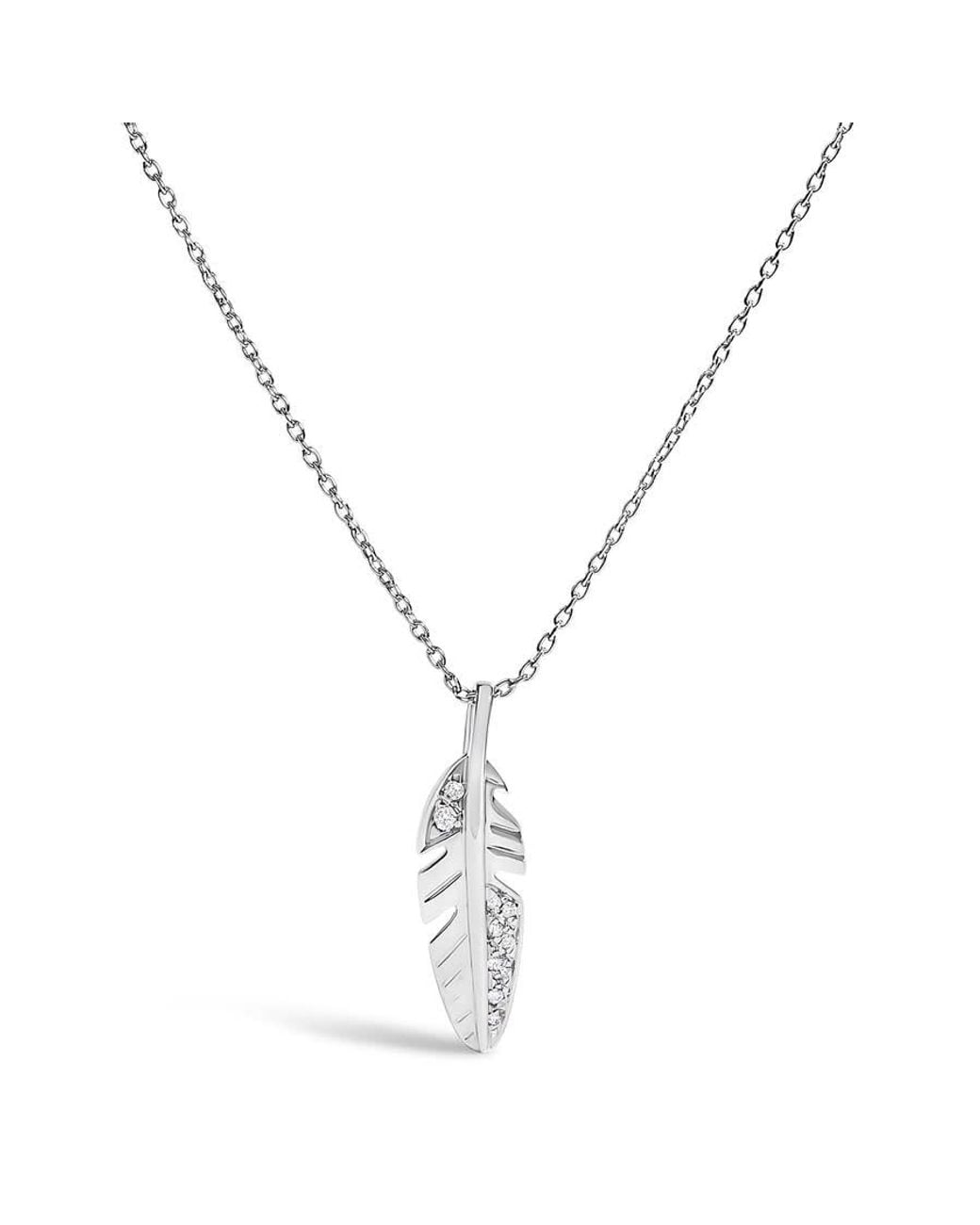 Haus of Brilliance Metallic 14K Diamond Accent Feather Pendant Necklace for men