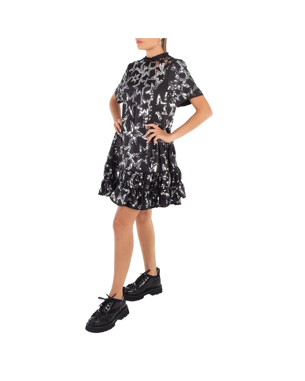 Rabanne Black Star Motif Sequin-Embellished Dress, Brand Size 36 (Us