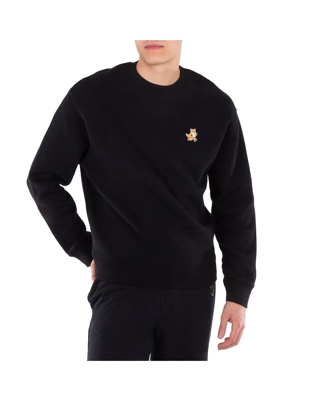 Maison Kitsuné Black Speedy Fox Patch Cotton Sweatshirt for men